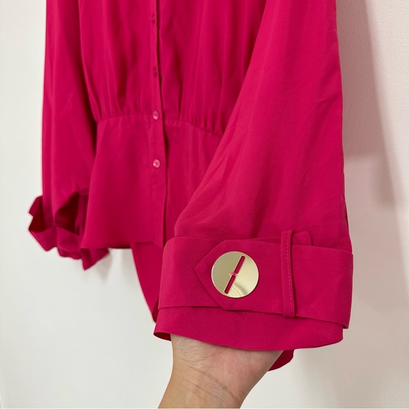 Simona Corsellini Silk Blend Open Back Button Down Shirt in Fuschia Pink - Picture 5 of 8